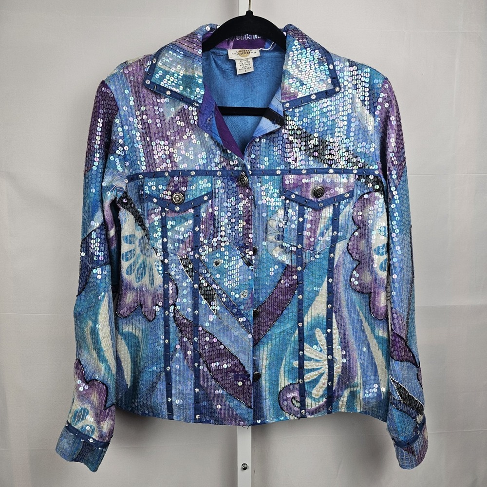 DAZZLER Sandy Starkman Sequined Blue Purple Modernist Artsy Art To Wear Festival